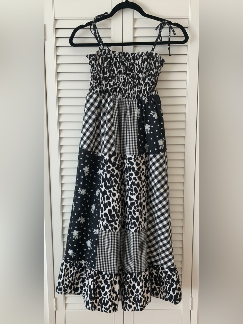 Sandy Liang Black & White Patchwork Tiered Dress “Bridgerton/Regency Vibe”
